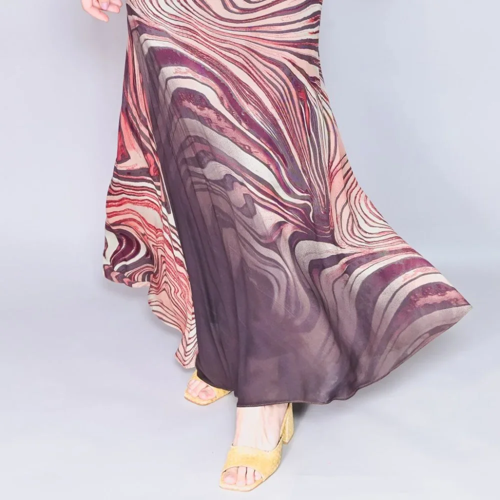 VINTAGE Unique 90s Swirly Stripes Geode Sleeveless Maxi Dress - Picture 7 of 8